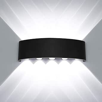HAWEE - Lámpara de pared LED moderna de aluminio resistente al agua, ideal para interiores y exteriores, ideal para dormitorio, baño, porche, pasillo, escaleras y sala de estar, 12 W, color blanco