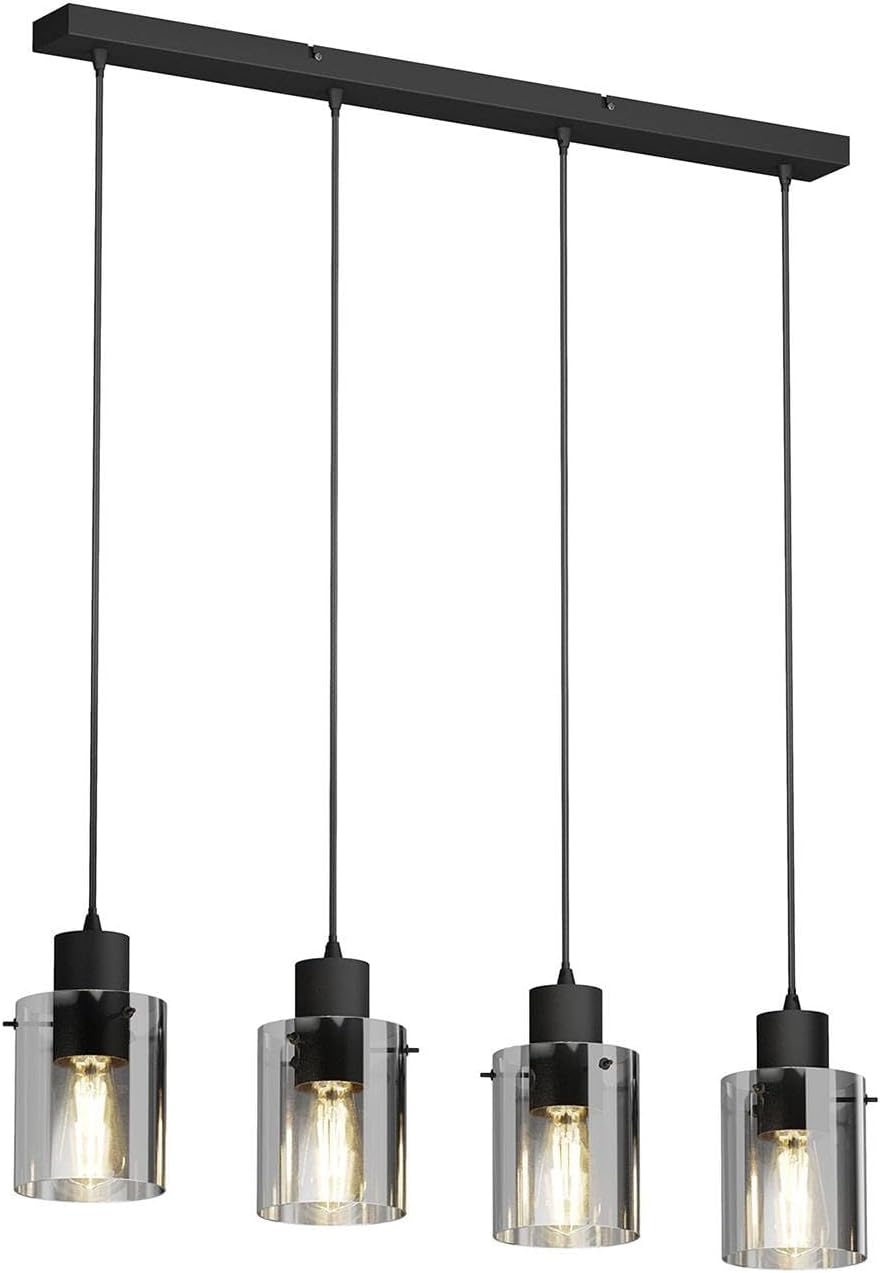 Qazqa - Lámpara colgante de interior de diseño, negra con cristal ahumado, 4 luces - Diseño tipo cúpula - Apta para LED E27 | 4 luces - Lámparas de techo de cristal - Apta para salón | comedor | [Clase energética A++]