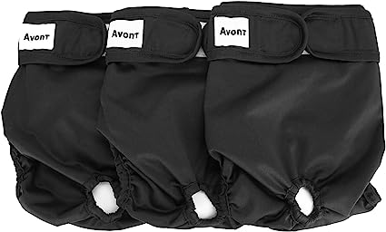 Avont 3 Packs - Pañales Lavables para Perras, Reutizables y Duraderos para Perros Hembra, Female Dog Diapers Altamente Absorbentes -L, 18"-24" Cintura, Negro