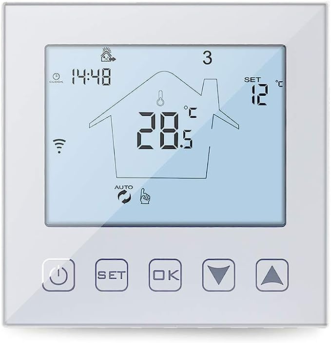 KETOTEK Termostato WiFi Calefacción por Suelo Radiante Agua 3A Alexa Google Assistant Compatible, Digital Termostato de Ambiente Programable Tuya Smart Life App Control 220V Blanco