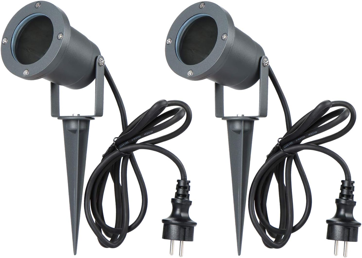 Focos de jardín LASIDE, iluminación para jardín, juego de 2 con estaca para suelo, luz de jardín GU10 de aluminio antracita, cable de 2 m con enchufe, lámpara de jardín resistente a salpicaduras IP65, foco para exteriores
