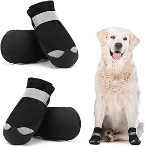 Dociote Zapatos de Perro - Antideslizante Protectores de Patas con Correas Resistente, Impermeables Botas para Perros Medianos y Grandes Negro 4#