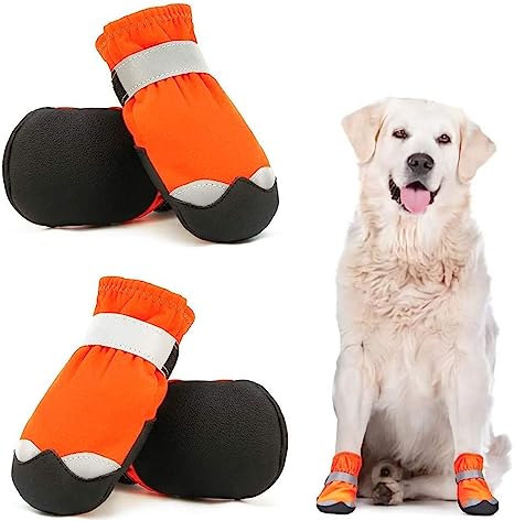 Dociote Zapatos de Perro - Antideslizante Protectores de Patas con Correas Resistente, Impermeables Botas para Perros Medianos y Grandes Naranja 5#
