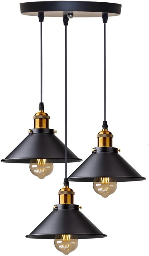 Lámpara colgante industrial DELIPOP de 3 luces, lámpara colgante retro vintage, metal estilo Edison, bombilla E27 de Φ22cm para comedor y sala de estar.