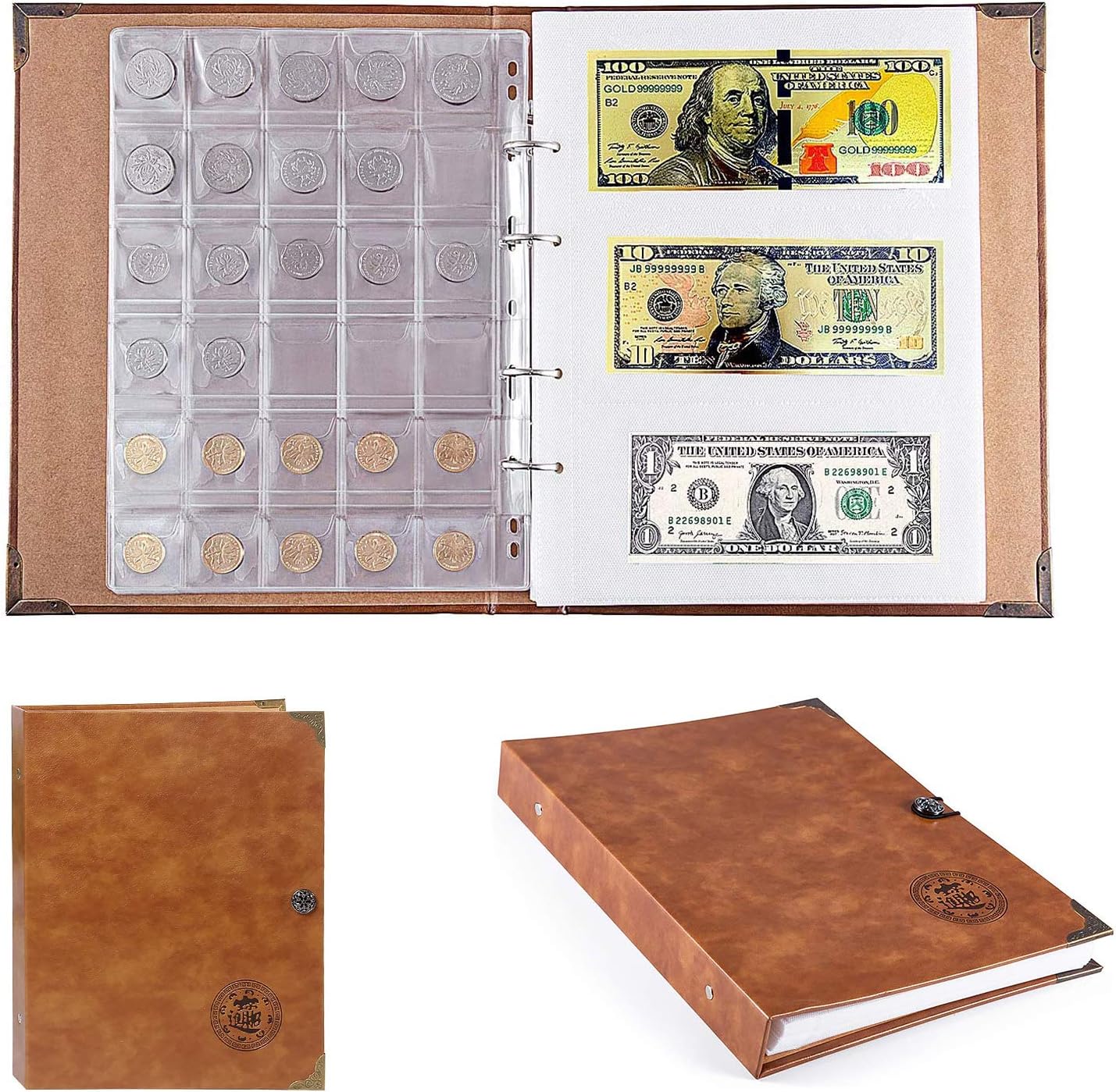 Ahageek Libro de colección de Monedas, 150 Monedas y 240 Billetes, Libro de Almacenamiento Grande para coleccionista