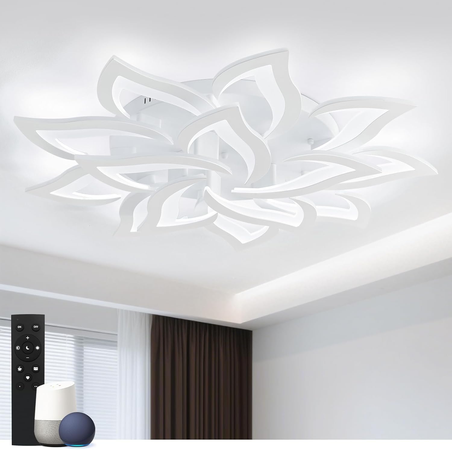 Lámpara de techo LED regulable para sala de estar con control remoto, cambio de color, lámpara de techo moderna para dormitorio, lámpara de araña regulable, 14 cabezales/Ø100cm/39.3in