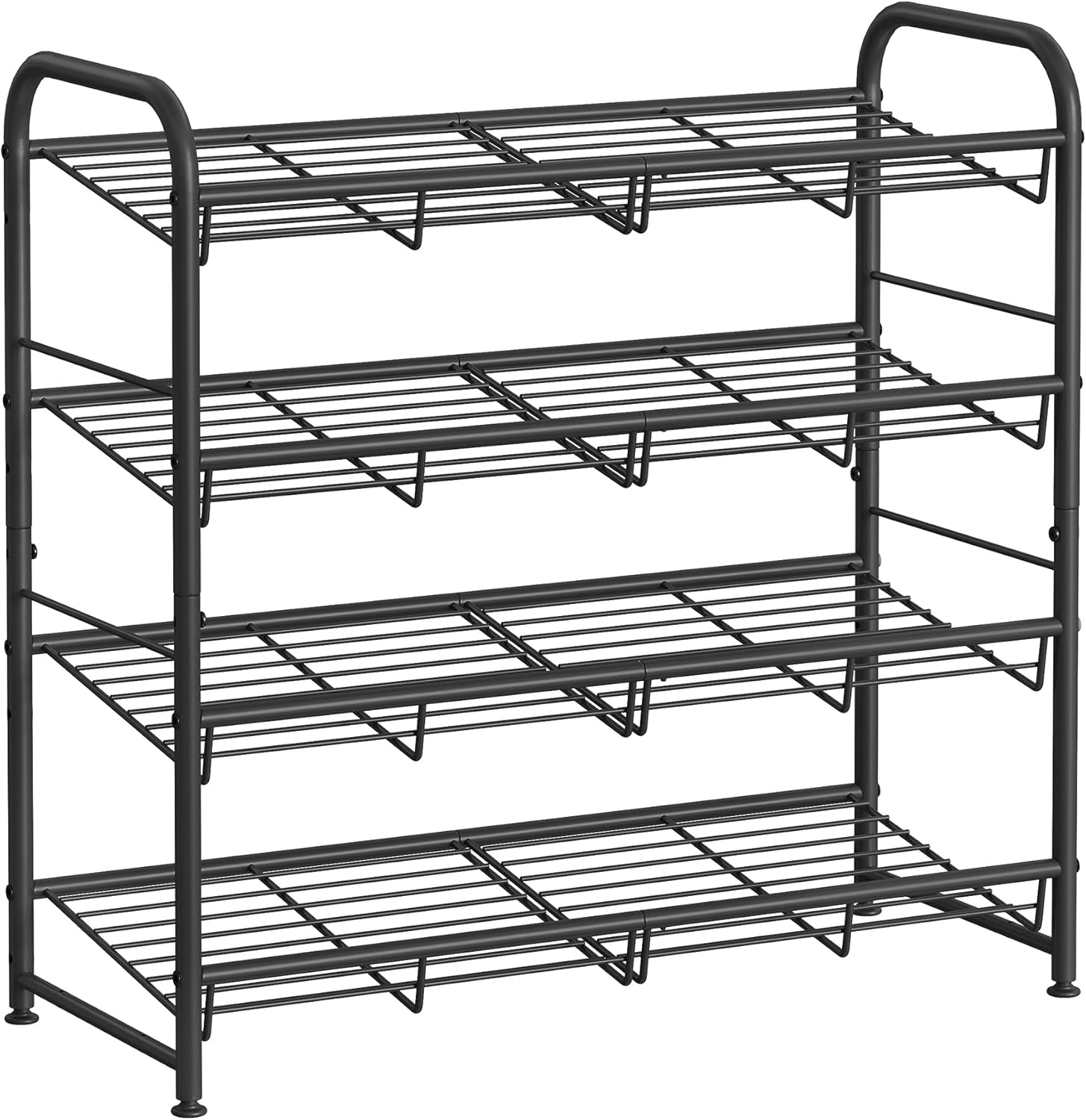 Zapatero SONGMICS de 4 estantes, organizador apilable, para hasta 16 pares de zapatos, acero, 68,5 x 27,5 x 65 cm, para tacones altos, zapatillas deportivas y pantuflas, negro LMR067B01