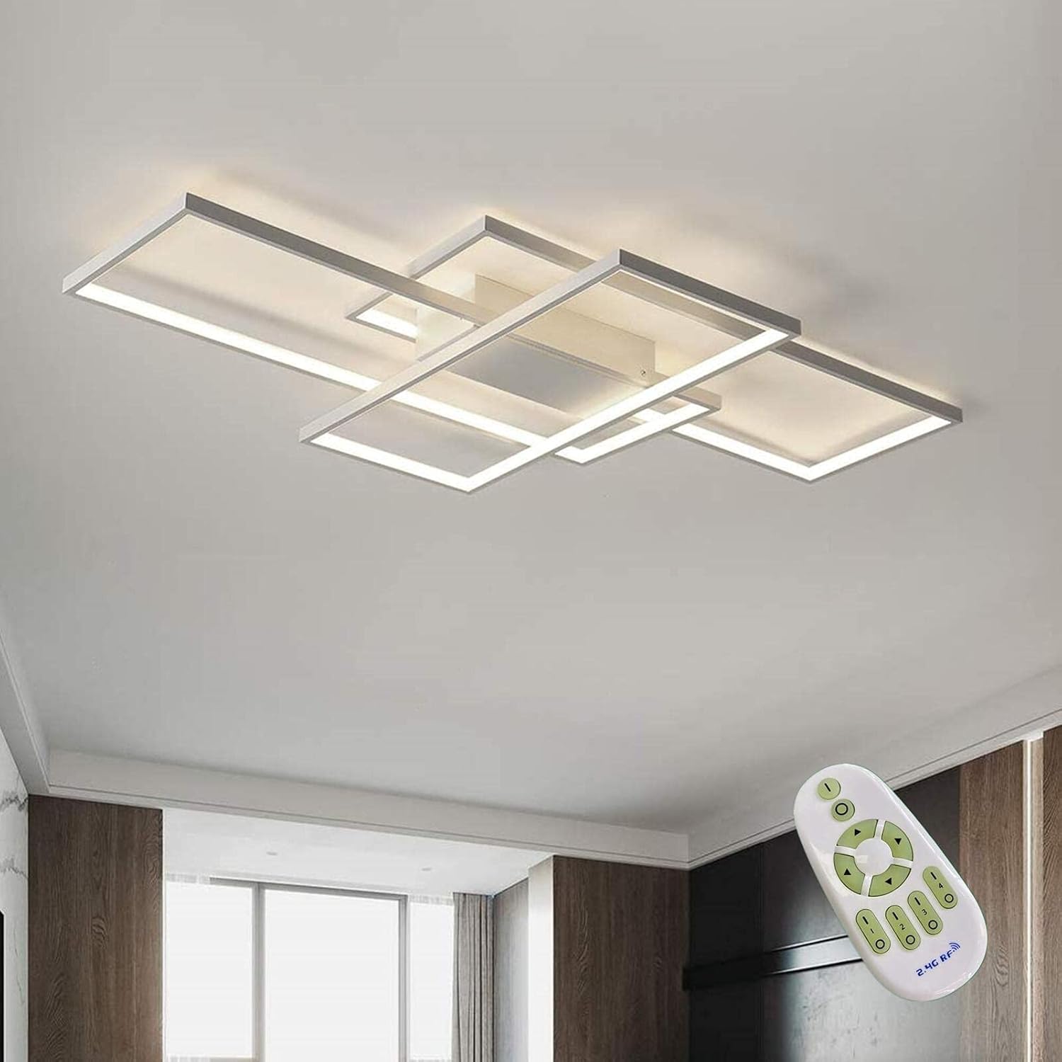 Lámpara de techo LED regulable Diossad con control remoto, lámpara de techo rectangular con función de memoria, panel de techo blanco frío/cálido cálido de 2700K a 6500K para decoración de dormitorio, sala de estar y cocina.