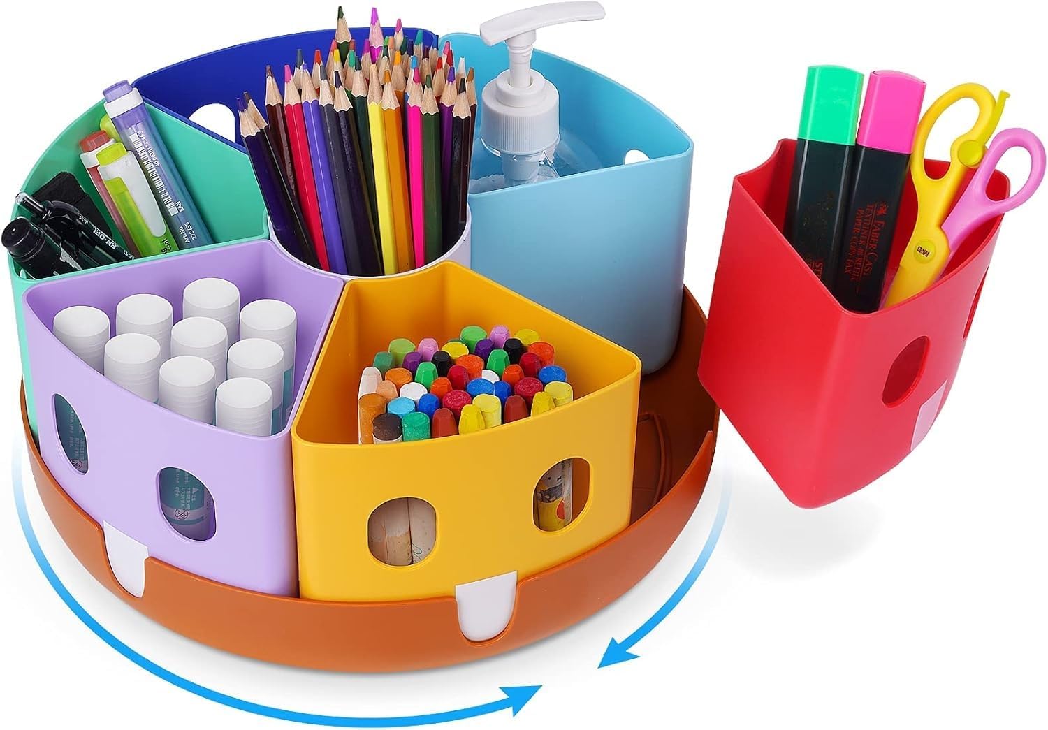 GAMENOTE Organizador de escritorio con soporte giratorio para bolígrafos, contenedor para niños para ordenar y almacenar, bandeja giratoria para suministros de oficina, suministros escolares, manualid