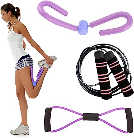 Herefun Ejercitador de Muslos, Entrenador de Muslos Multifuncional para Brazos/Hombro/Muslo/Adelgaza, 5pcs Cintas Elasticas Fitness, Cuerda Saltar Comba, Equipo de Gimnasio en casa