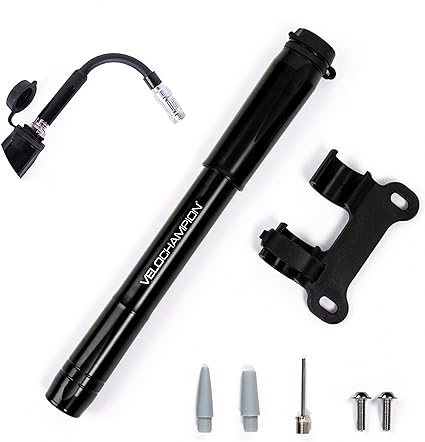 VeloChampion Bomba de bicicleta profesional – manguera flexible de doble válvula + manómetro de hasta 120 psi / 6,8 bar. Adecuado para Presta & Schrader