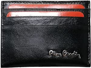 Pierre Cardin Tarjetero de cuero genuino, hombre, delgado, delgado, pequeño, RFID, regalo, niño, cartera para tarjetas de crédito, Negro
