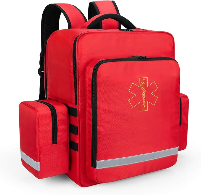 Trunab Mochila Medica Bolsa Emergencias Vacia, Bolsa Primeros Auxilios Con Bolsillos Laterales Desmontables y Parte Inferior Antideslizante, Adecuado para EMT, Paramédico, Visita Domiciliaria