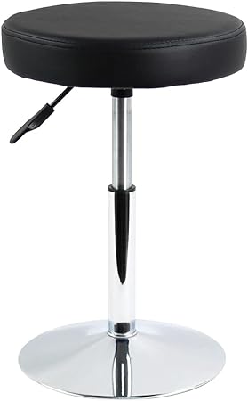 FURWOO Taburete de barbero Redondo de Cuero PU Taburete de Sala de Consulta Taburete de Sala de Estar Taburete de Barra de Cocina Multifuncional Ajustable en Altura sin Respaldo (Negro)