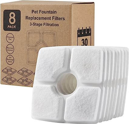 Filtro de Fuente para Gatos, Filtros de Fuente de Agua para Gatos para Fuentes de Flores para Gatos, Filtros de Repuesto para Fuentes Cuadradas para Mascotas con Resina y Carbón Activo (8 Piezas)