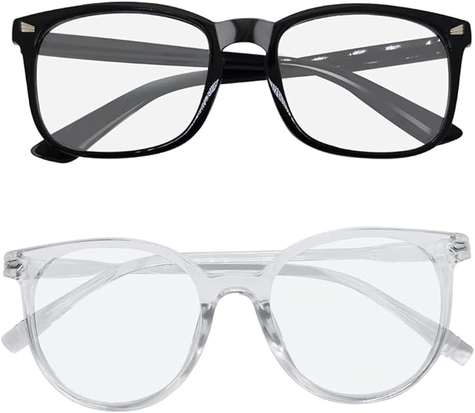TREREOSE Gafas con filtro de luz azul sin fuerza Gafas de bloqueo de luz azul UV Gafas con filtro azul Gafas de pantalla Gafas para juegos de PC Gafas de juego sin fuerza Hombres Mujeres Gafas falsas unisex (paquete de 2)