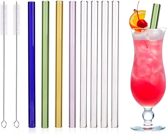 Pajitas de cristal reutilizables Bubble Tea de 12 mm,juego de pajitas de cristal y pajitas reutilizables, multicolor,8 anchas,de cristal,con 2 cepillos de limpieza para cócteles,café,smoothies y zumos