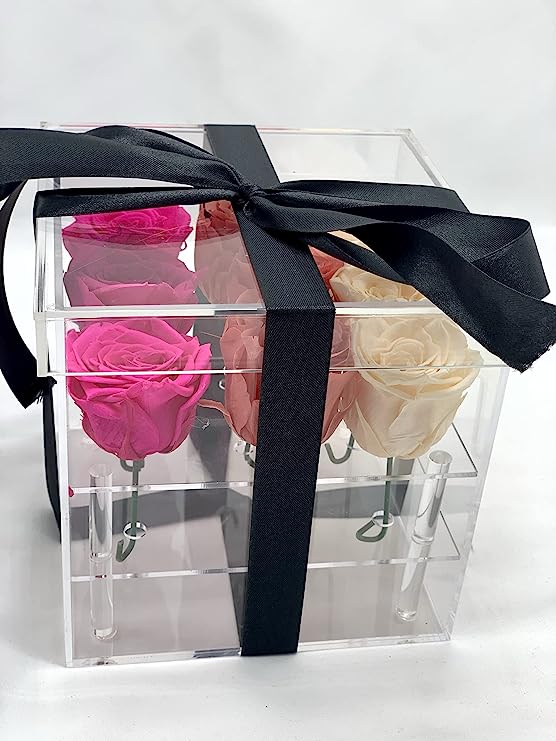 Rosas eternas en Caja acrílica - Rosas preservadas Día de la Madre - Flores preservadas en Caja acrílica Transparente para Mamá (9 Rosas)