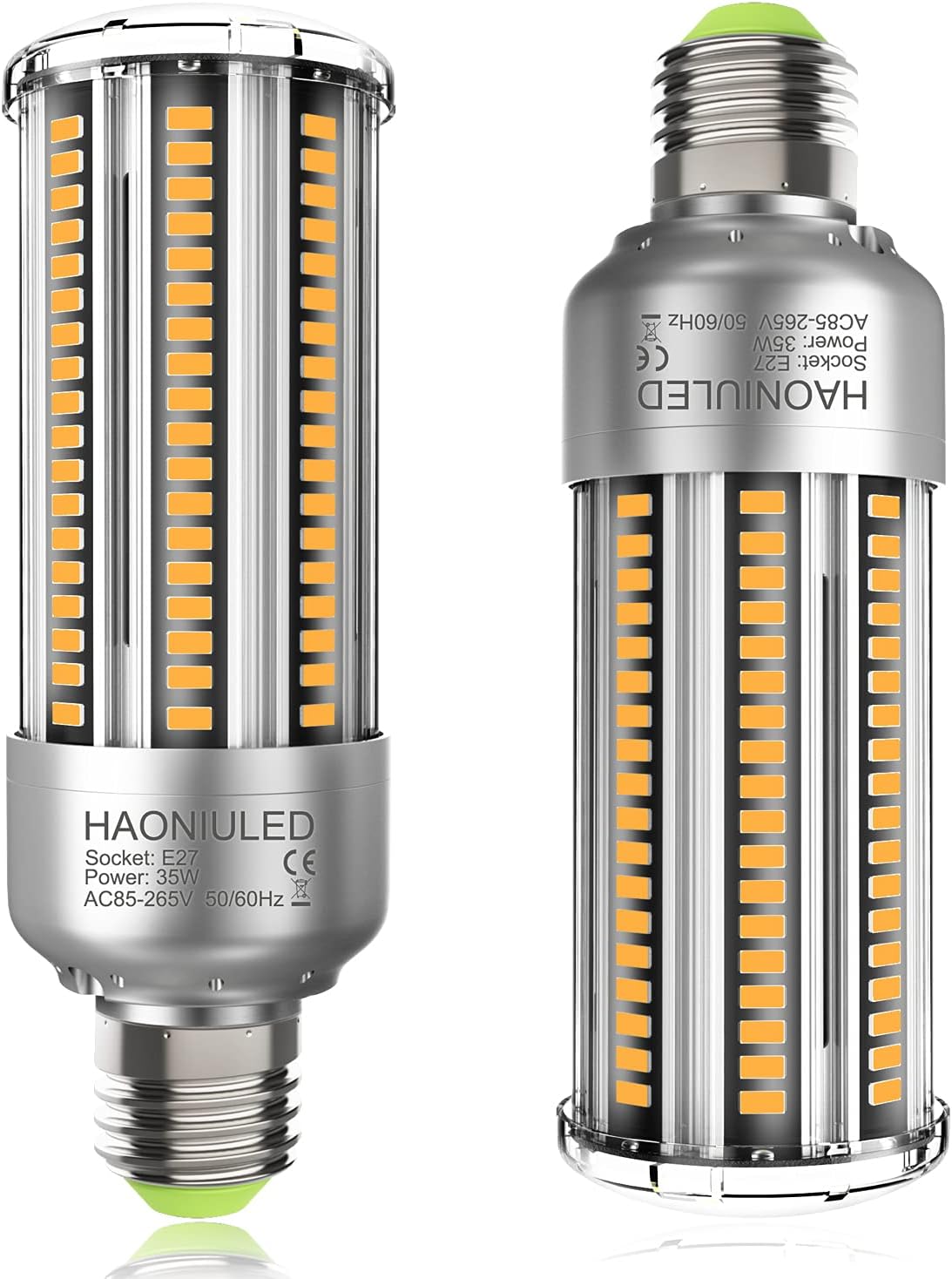 Bombilla LED superbrillante de 35 W, luz blanca cálida 3000 K, 4000 lúmenes, tipo maíz, casquillo E27 (equivalente a una bombilla incandescente de 300 W), rosca Edison, no regulable, paquete de 2 unidades.