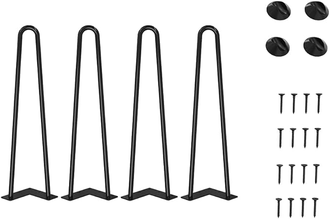 WINSOON 45CM Patas de Mesa 4pcs Patas Mueble, Moderno Industrial Negro con Protectores Suelo, DIY Muebles de Mesa de Metal de Las Piernas