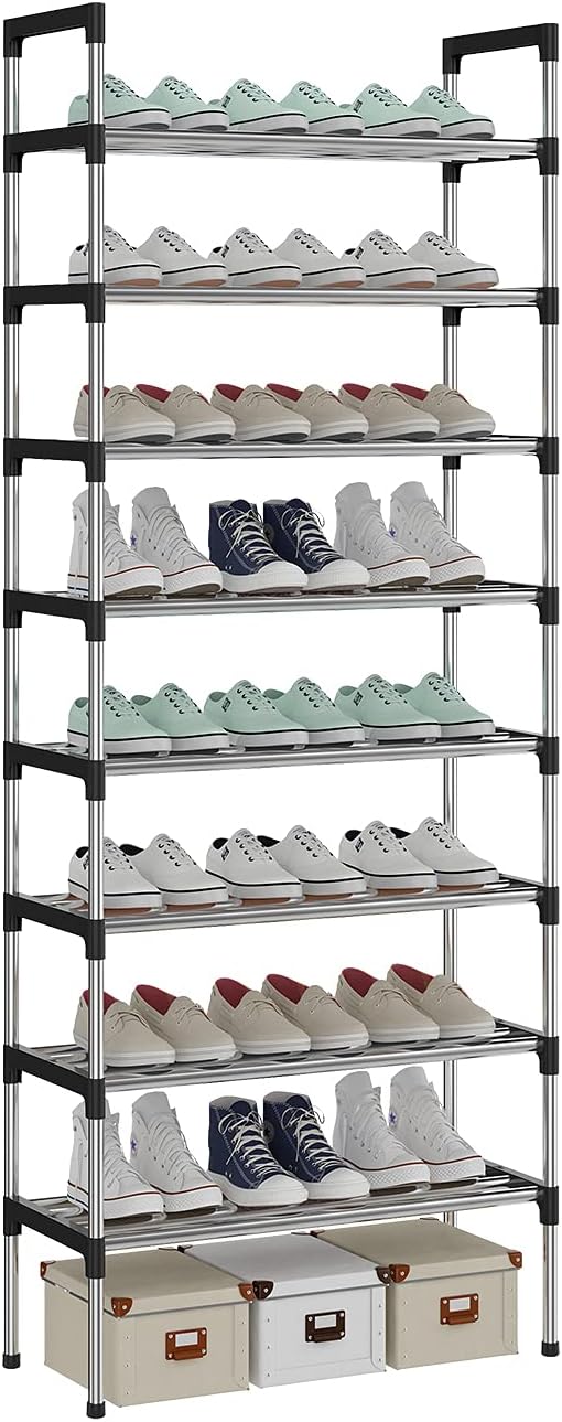 Zapatero AcornFort S-506 de 8 niveles, con capacidad para 16-24 pares de zapatos, 30 x 56 x 140 cm, tubo extra grueso de 16 mm, para pasillo y dormitorio (plateado)