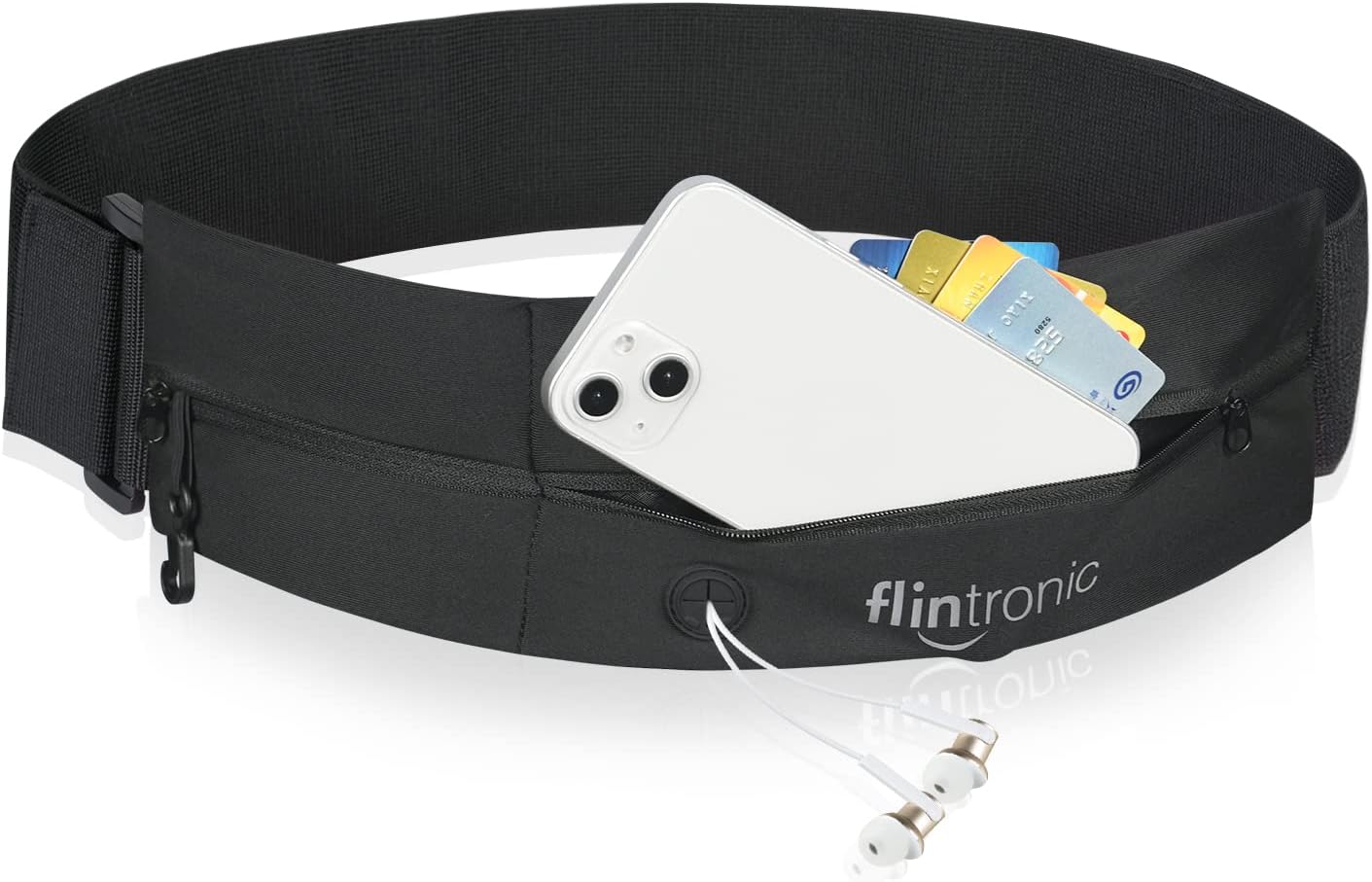 Flintronic Cinturón para Correr, Cinturón de Fitness con Correa Elástica Ajustable, Riñonera Running Reversible con 2 Bolsillos