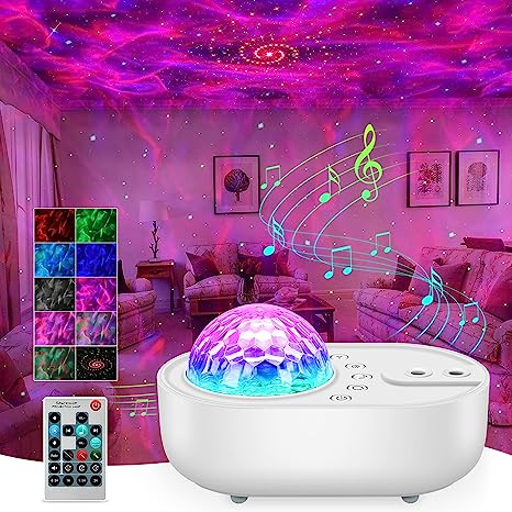 IBELL Proyector de Luz Estrellas, Luz Nocturna Infantil Proyector de Estrellas, Proyector de Luz Galaxia con Ruido Blanco, Control Remoto, Bluetooth, Temporizador para Niños Adultos, Fiesta, Regalo