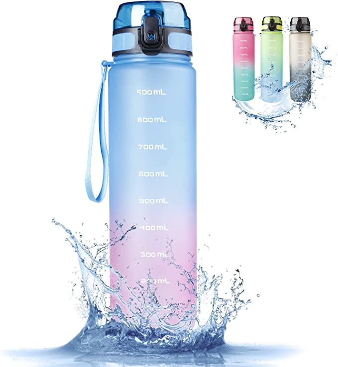 RaMokey Botella de Agua Deportiva 1l, Botella Agua sin BPA Tritan Reutilizable, para , Deporte, Escuela, al Aire Libre, Yoga, fitness, correr