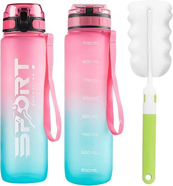RaMokey Botella de Agua Deportiva 1l, Botella Agua sin BPA Tritan Reutilizable, para , Deporte, Escuela, al Aire Libre, Yoga, fitness, correr