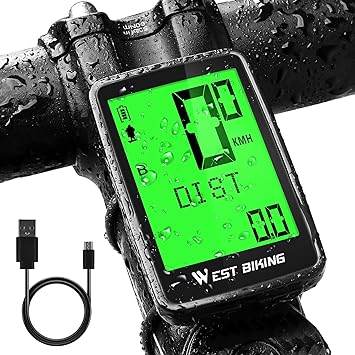 WEST BIKING Tacómetro de kilometraje de bicicleta computadora IPX7 Ipx7, eje de bicicleta Axis de bicicleta 5 Idiomas Computadora de ruedas con pantalla LCD Multifunción, despierta automática