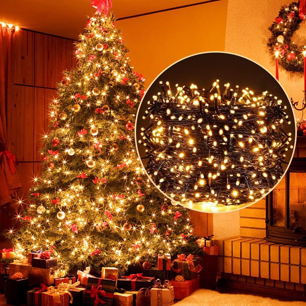 Guirnalda de luces LED ELKTRY de 2000 luces para exteriores, 50 m, 8 modos, luces navideñas para interiores con enchufe, luz blanca cálida, resistente al agua IP44, ideal para árbol de Navidad, habitación infantil, jardín y balcón.