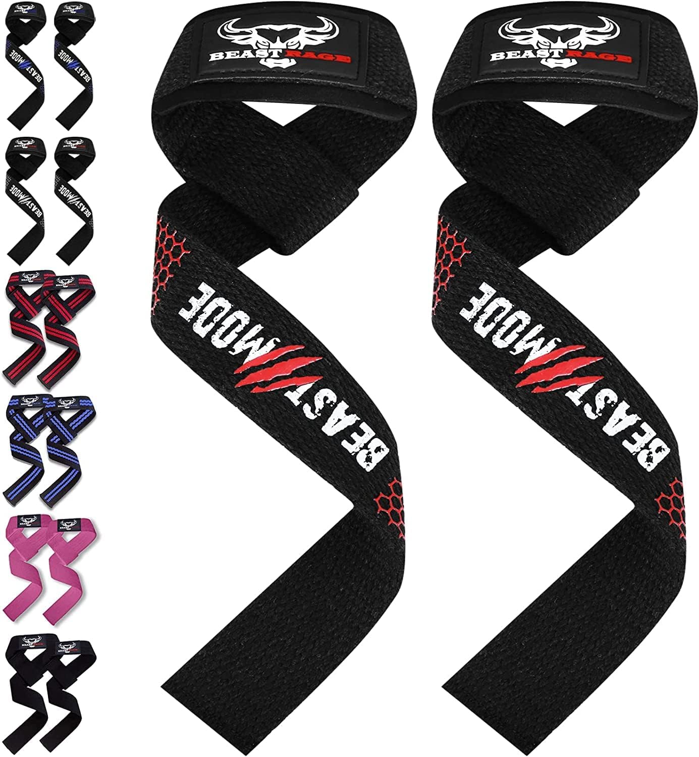 BEAST RAGE Correas de Levantamiento de Pesas con Soporte Acolchado para Las muñecas. Correas de Fitness de Gimnasio con agarres flexión Gel Mejor Gama Levantamiento Potencia Culturismo