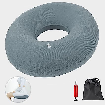 Cojín de Asiento para hemorroides, cojín Hinchable para Asiento, cojín Redondo ortopédico, Anillo de Asiento Suave con Bomba para inflamación, hemorroides, Dolor de coxis, quistes (Gris)