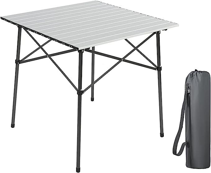 Portal Mesa de Camping Plegable con Mesa de Aluminio Mesa de jardín de 4 Personas Mesa compacta con Bolsa de Transporte para Camping Picnic Patios Traseros BBQ Silver