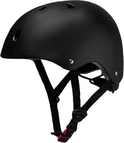 LOOGU Casco de skateboard Scooter BMX Casco Skater  Casco de bicicleta para niños, adolescentes y adultos, casco deportivo – Con certificado EN1078 Talla M (54-58cm) Color Negro, Talla M