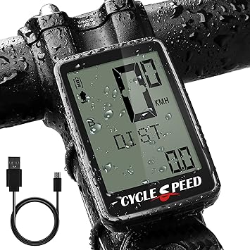 CYCLESPEED Ciclocomputador recargable por USB, inalámbrico, resistente al agua, accesorio para bicicleta, velocímetro, 21 funciones multifuncionales para bicicleta de montaña y carreras