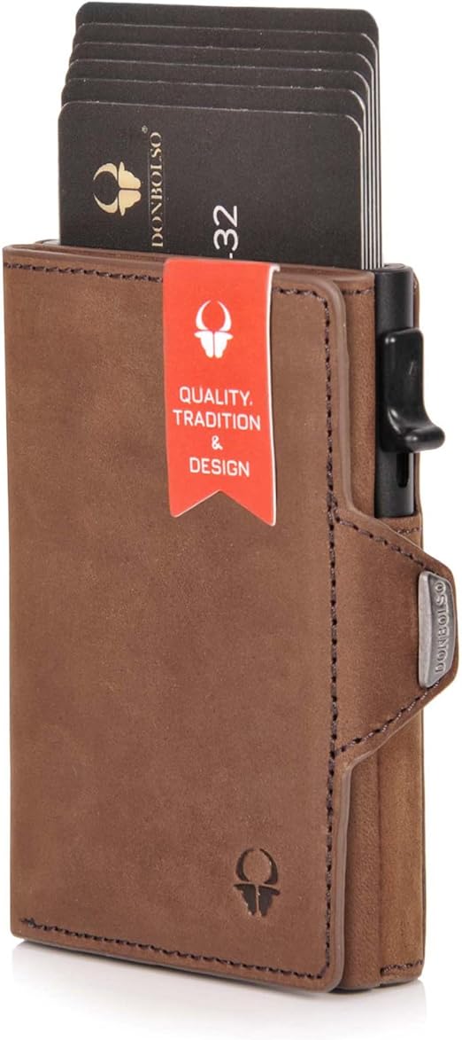 DONBOLSO Cartera Flip | Cartera Tarjetero Hombre con Estuche Abatible | Billetera con Protección RFID | Cartera Hombre con Monedero | Billetera Slim con hasta 9 Tarjetas | Vintage Negro