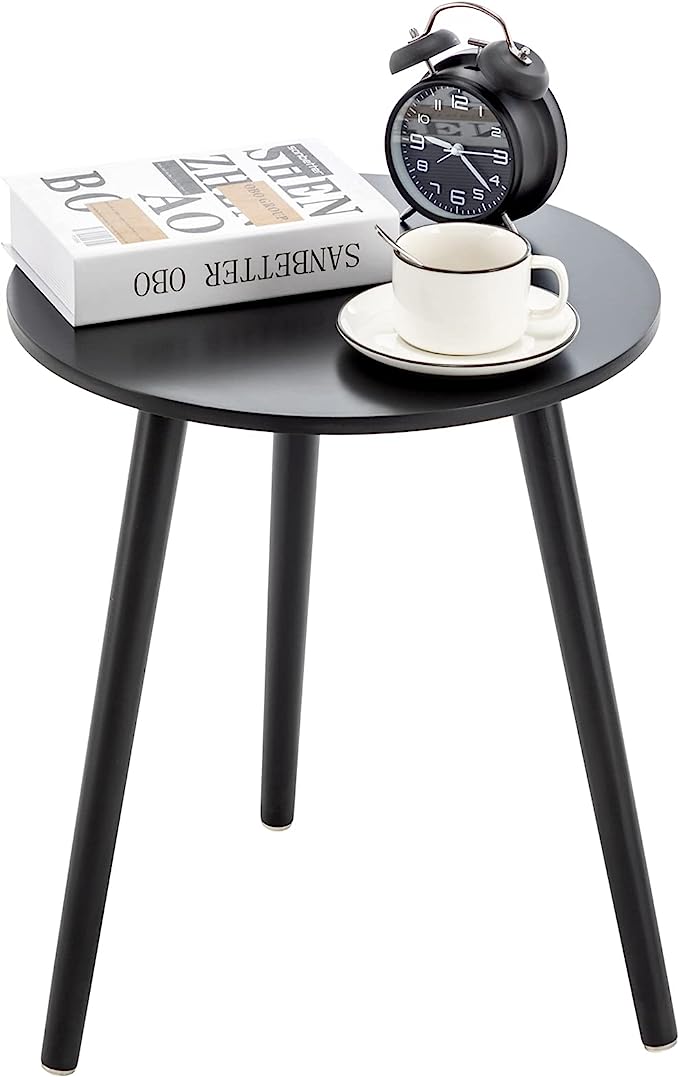 YOUDENOVA Mesas auxiliares de madera, mesa de centro redonda, diámetro 42 x 52 cm, mesa de salón, mesita de noche con bandeja, mesa de sofá, soporte para flores, resistente, color negro