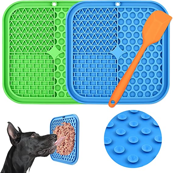 Alfombrilla para Lamer Perros, CIICII 3 Piezas Comederos Lentos para Perros con Ventosa (Lick Mat Azul para Perros + Tapete Verde para Lamer Gatos + Espátula Naranja) para Golosinas para Perros