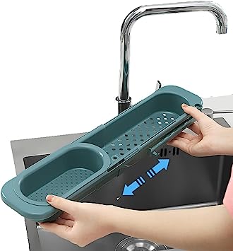 SUNYEAP Organizador de fregadero de cocina con soporte telescópico expandible y organizador de esponja (verde)