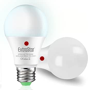 EXTRASTAR Bombilla LED Day/Night Auto Sensor E27 7W Contro Luz Blanca Fría 6500K , 7W Equivalente a 56W, Amanecer hasta el Atardecer Encendido/Apagado Automático, 630lm - 2 unidades