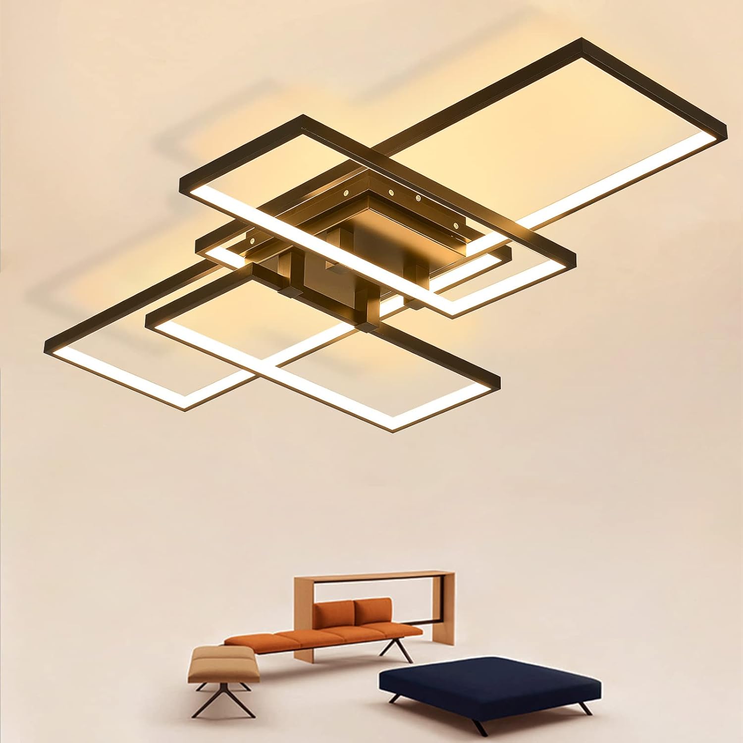 Lámpara de techo LED moderna, regulable, 82W, lámpara de techo rectangular para sala de estar, luz de dormitorio con control remoto, luz que cambia de color, brillo y función de cambio de color, lámpara de techo regulable para iluminación interior