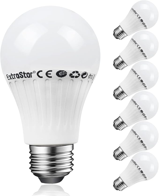 EXTRASTAR Bombilla LED E27 9W, Blanco Cálido 3000K, 720lm, Ángulo 220°, No Regulable, 6 Unidades