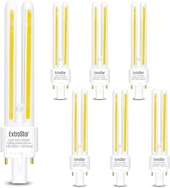 EXTRASTAR Bombillas LED PLC Tubo 2U,12W 1080Lm, Blanco Cálido 3000K, No regulable Pack de 6.B095HDXMFP
