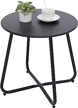 Fokebel Mesa auxiliar, pequeña mesa auxiliar de metal, mesa auxiliar para jardín, redonda, mesa de café y mesa de café con patas ajustables (negro, diámetro 45 x 45 cm)