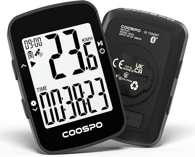 COOSPO BC26 Ciclocomputador Bicicleta GPS Bluetooth, Ciclismo Ordenador Inalámbrico con Alarma de Velocidad, Pantalla LCD de 2.3 Pulgadas IPX7 Impermeable para Bicicleta de Carretera MTB Bicicleta