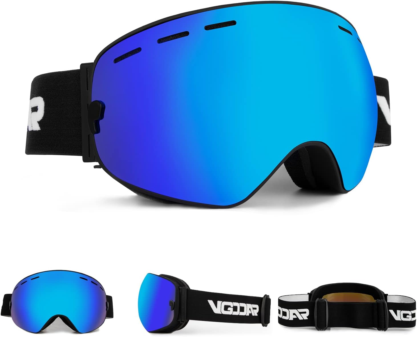 Vgooar OTG Gafas de esquí, Gafas de esquí sin Montura con Revestimiento antivaho, Doble Lente, protección 100% UV400, Gafas de esquí para Nieve para Hombre/Mujer