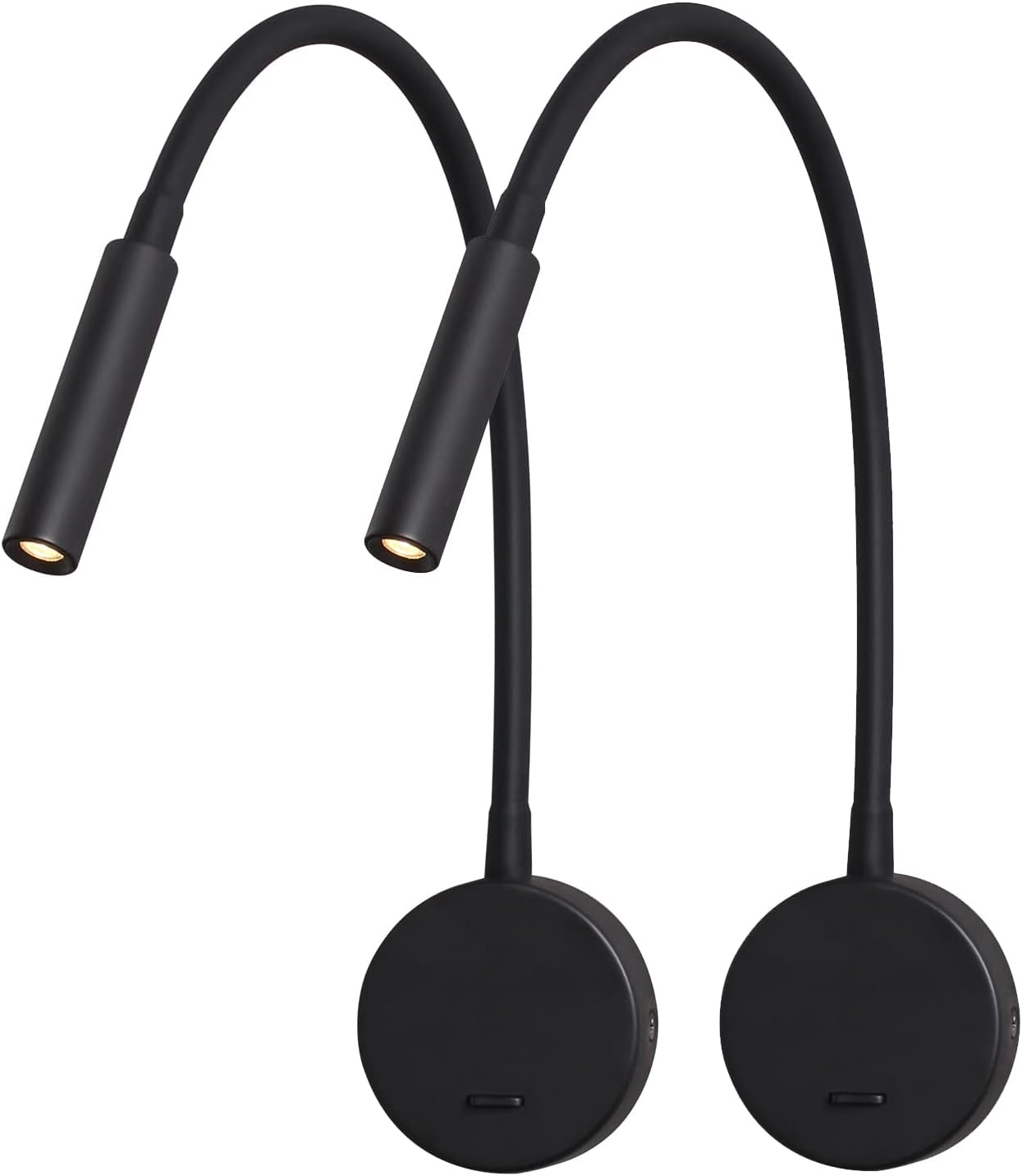 Lámpara de cuello de cisne DAWALIGHT, paquete de 2, LED de 3W, luz blanca cálida de 3000K, lámpara de lectura de pared con interruptor, luz de lectura para mesita de noche, montaje en pared, dormitorio, aluminio, negro