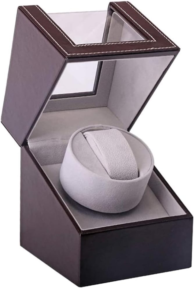 Caja enrolladora automática para relojes, enrollador individual, estuche de cuero sintético con motor silencioso, funciona con pilas o adaptador de corriente para relojes automáticos | Enrollador individual para relojes con motor silencioso, estuche, funciona con pilas o adaptador de corriente