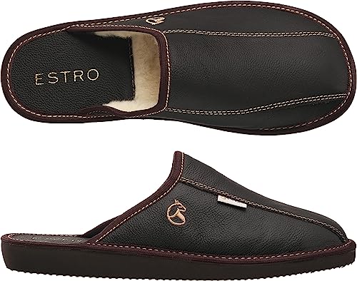 ESTRO Zapatillas De Casa Hombre Invierno Piel De Carnero Pantuflas Casa Hombre Lana Suela De Memoria FROST, EU 42